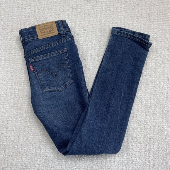 Levis Girlfriend Jeans Adjustable Girl Kids Size 10 Regular Dark Blue - Picture 1 of 9